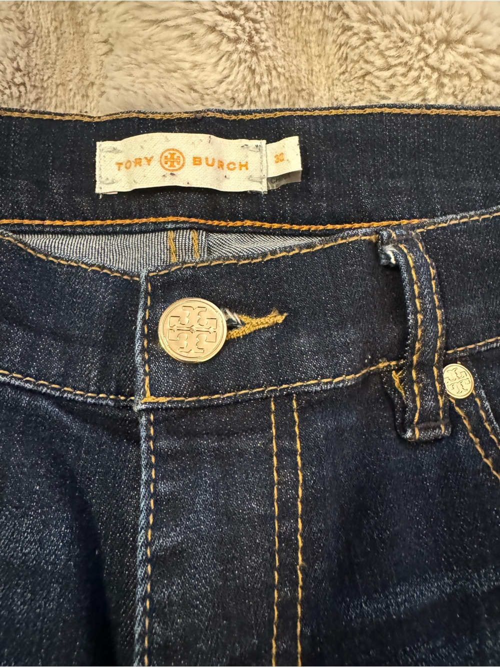 Tory Burch Super Skinny Dark Wash Denim Jeans - Navy w/ Gold Hardware, size 30